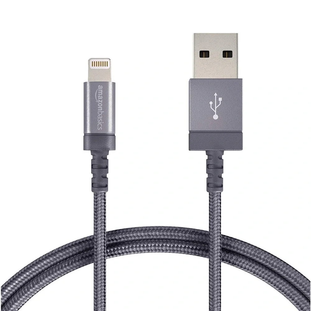 Gray 6’ Nylon Braided USB A to Lightning Charging Cable Cord